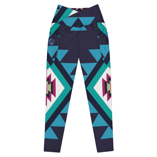 Blue Crossover leggings with pockets